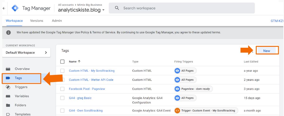 GTM Neuen Tag erstellen
