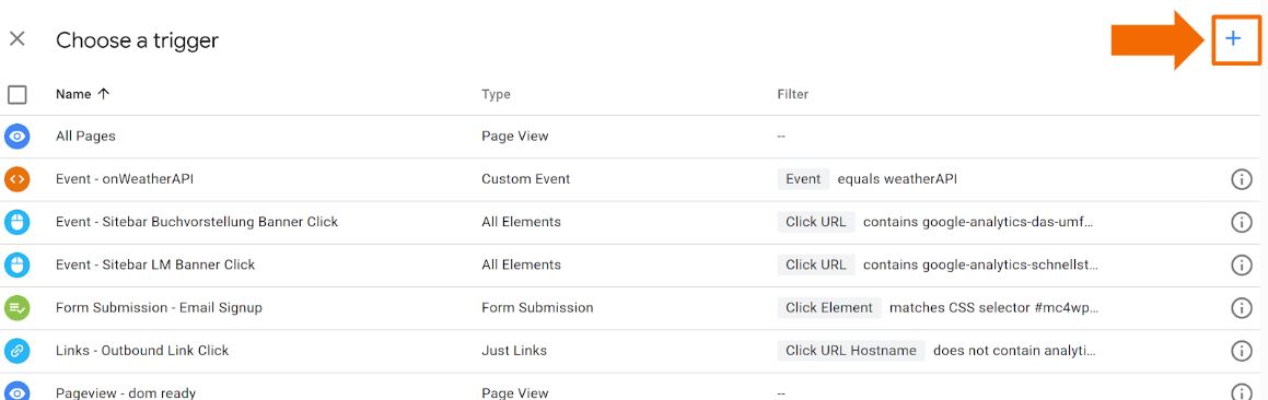 GTM Neuen Trigger hinzufügen
