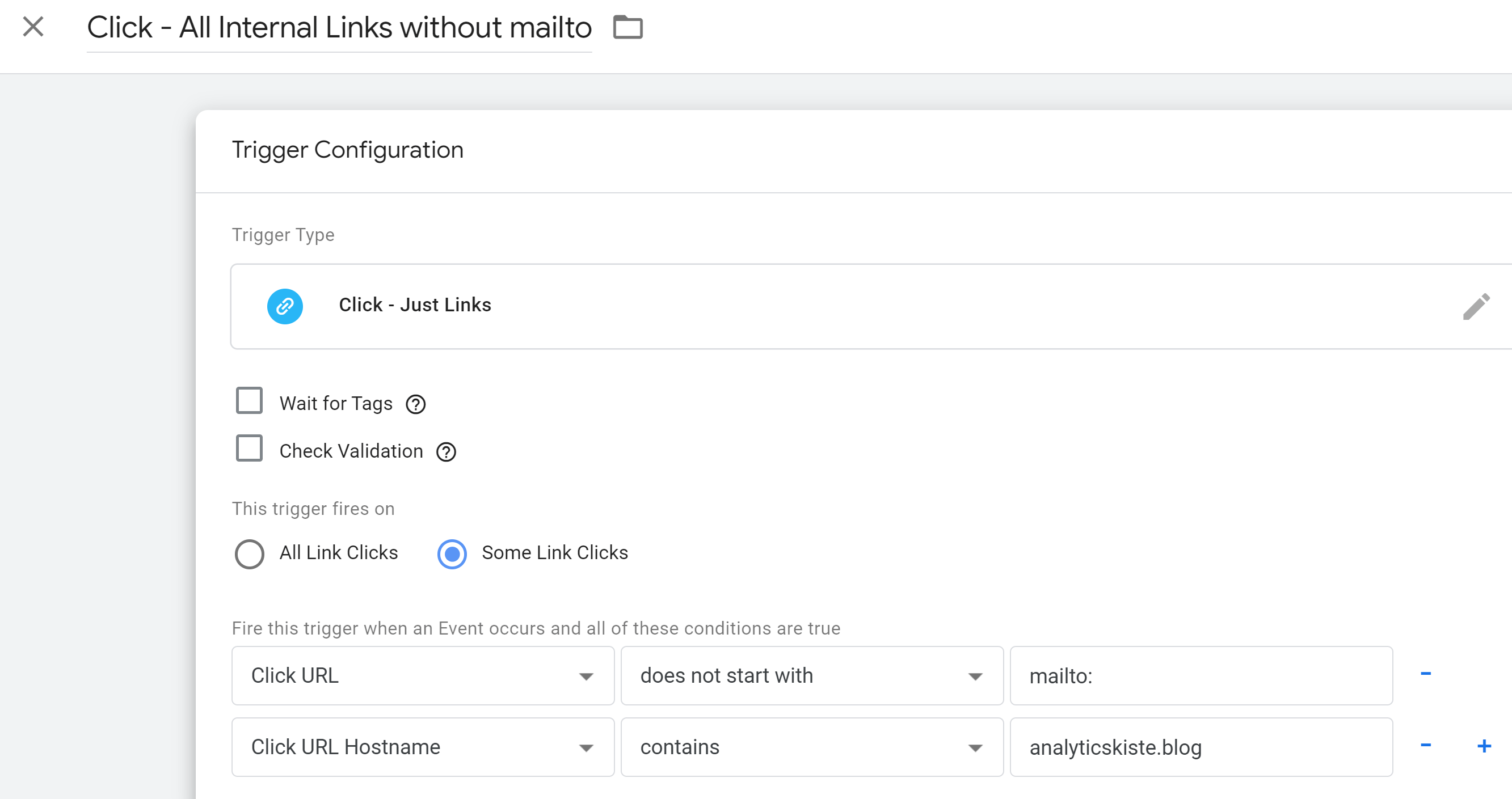 GTM - Trigger für interne Links