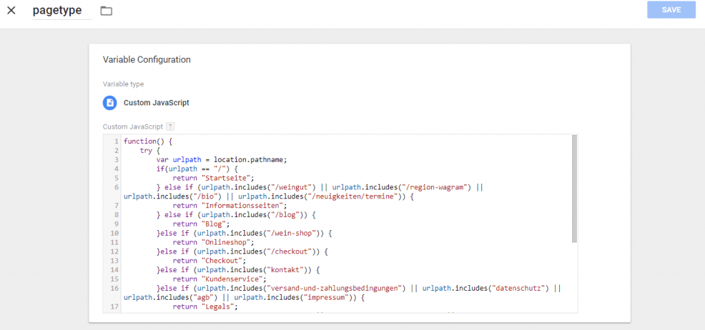GTM Variable für Pagetype