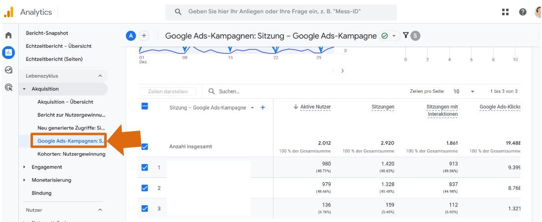 Google Ads Bericht in Google Analytics 4