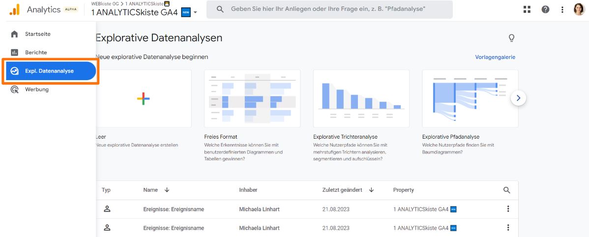 Google Analytics 4 - Explorative Datenanalyse