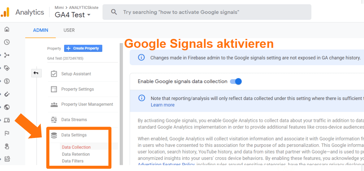 Google Analytics 4 - Google Signals aktivieren