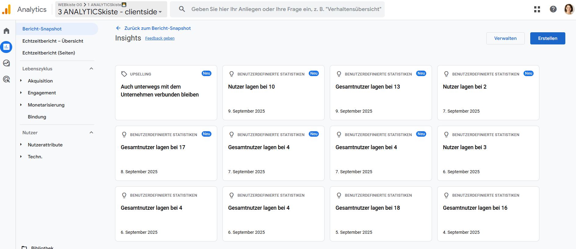 Google Analytics 4 Insights Bereich