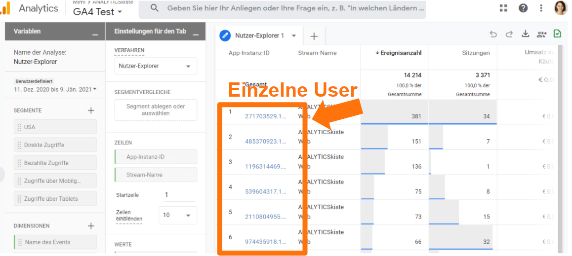Google Analytics 4 Nutzerexplorer