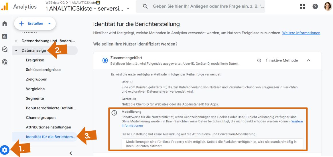 Google Analytics 4 Überprüfung ob Modellings aktiv sind