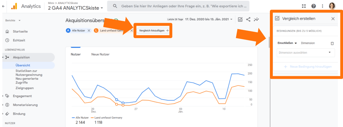 Google Analytics 4 - Vergleich hinzufügen