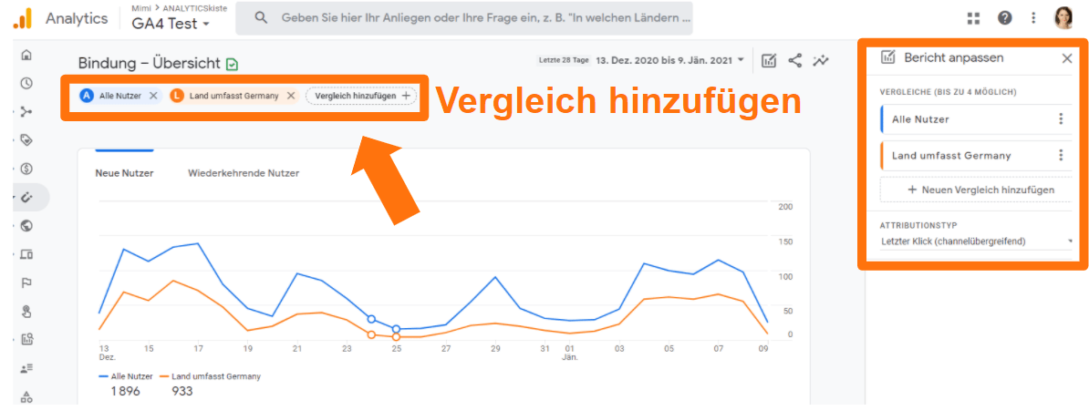 Google Analytics 4 Vergleiche hinzufügen (ehemals Filter)