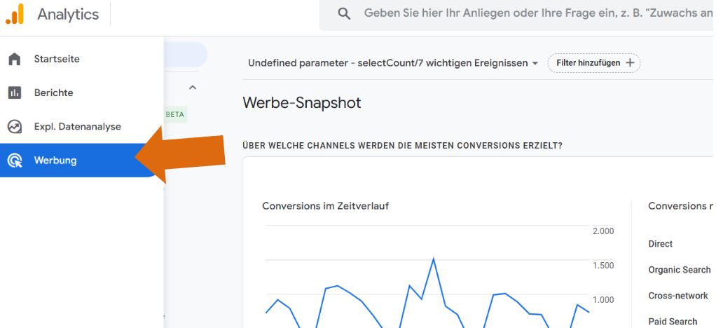 Google Analytics 4 Werbungs-Bereich