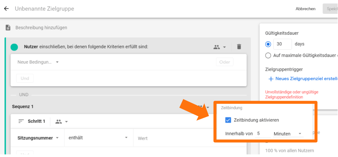 Google Analytics 4 - Zeitliche Bindung in Audiences