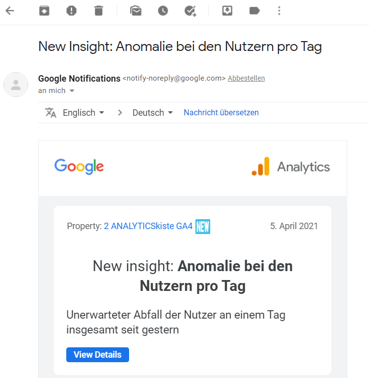 Google Analytics Custom Alert Email