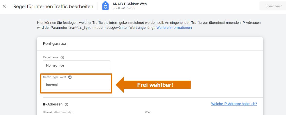Interne IP Adressen in GA4 definieren - Datenstream