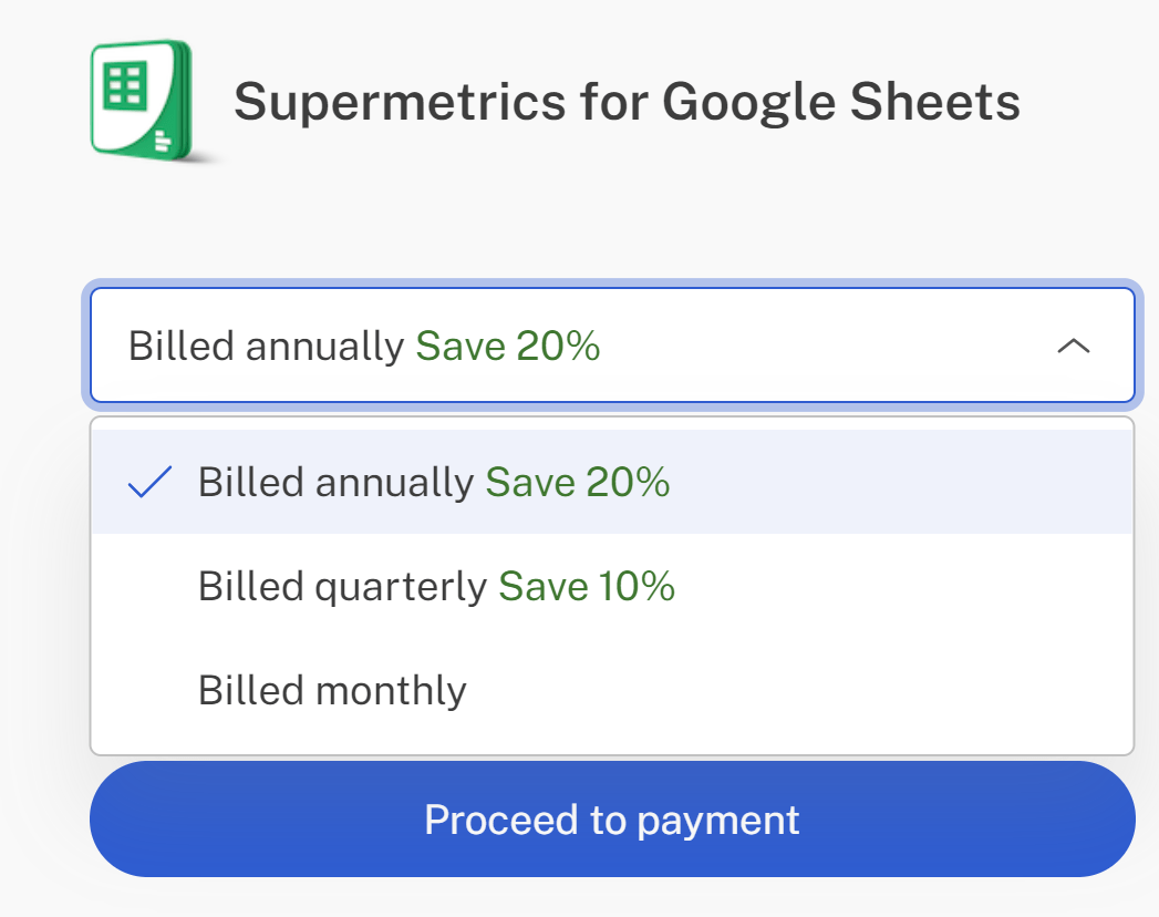 Jährliches Abrechnungsmodell Supermetrics