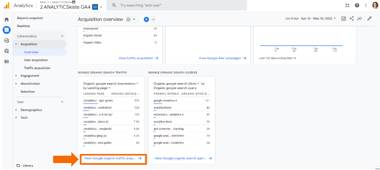 Link zum Detailreport in GA4