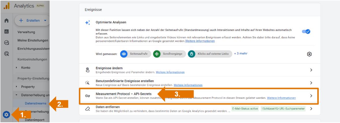Measurement Protocol API Secret in GA4 erstellen