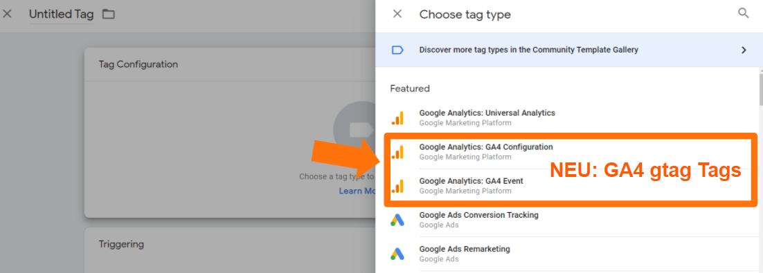 Neu - GA4 gtag Tags im Google Tag Manager