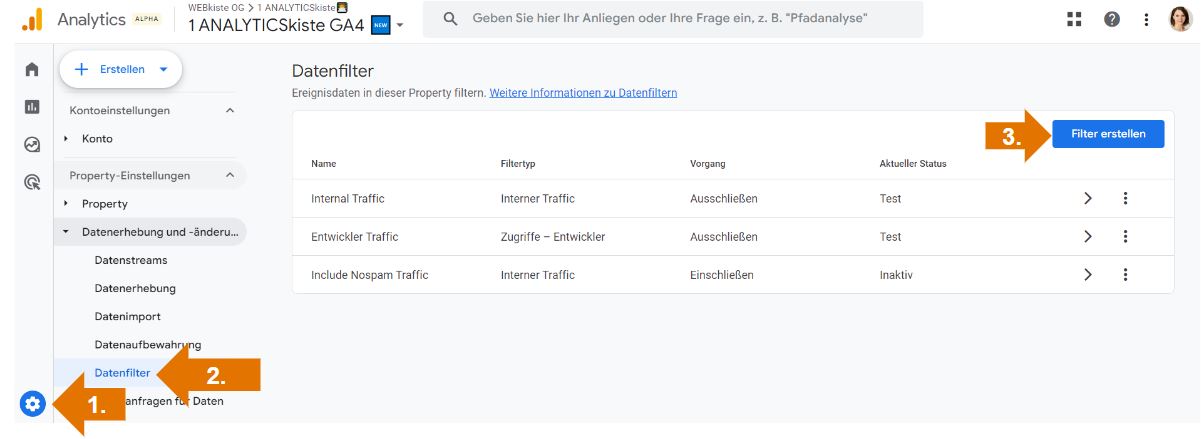 Neuen Datenfilter in GA4 erstellen