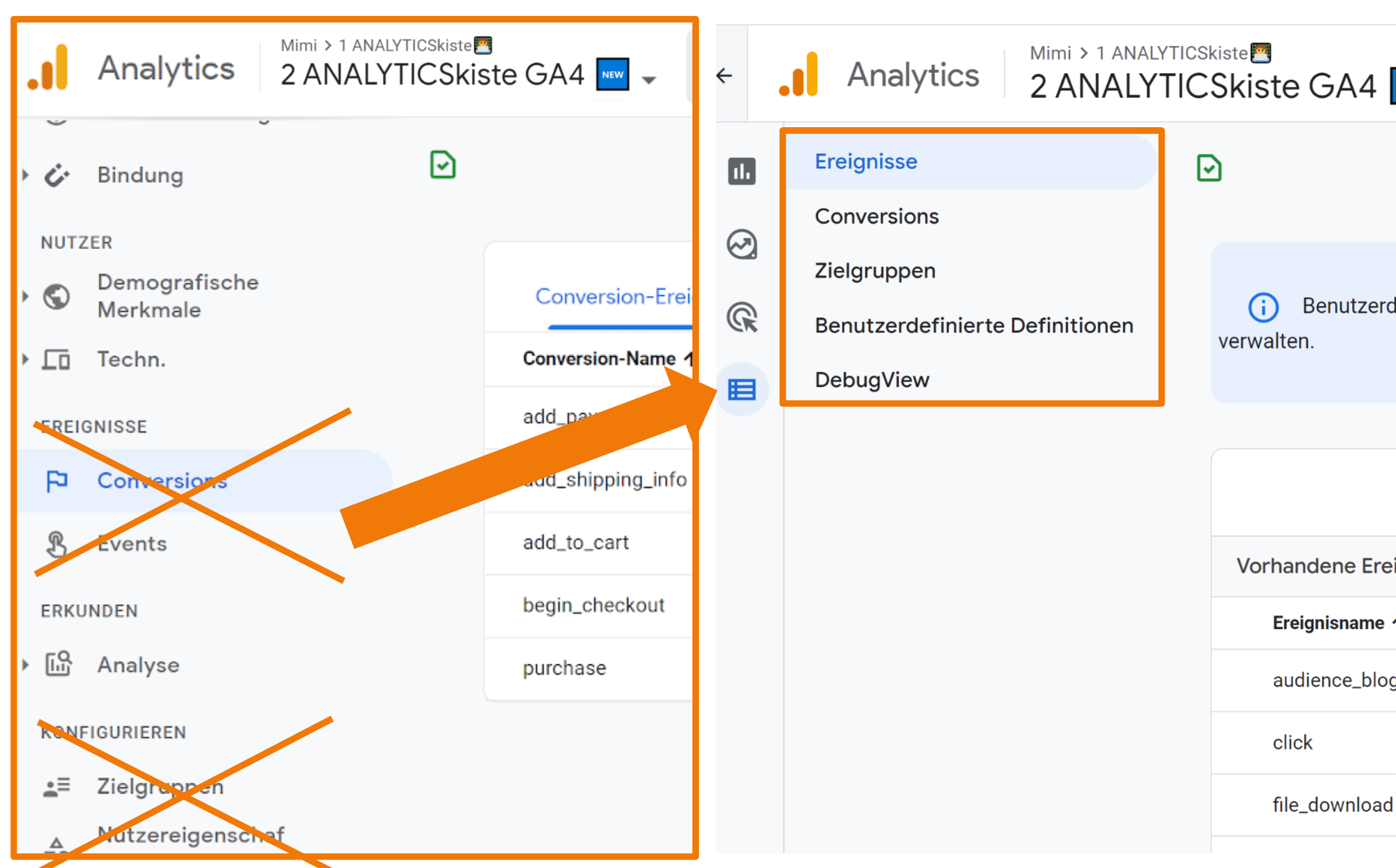 Neuer Bereich Konfigurieren in GA4