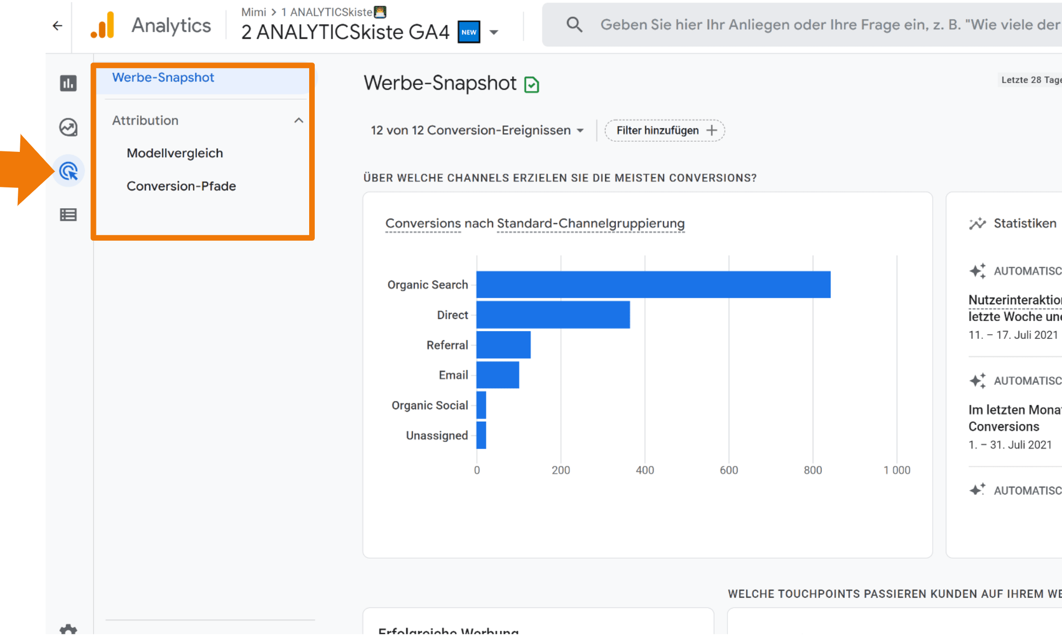 Neuer Bereich Werbung in GA4