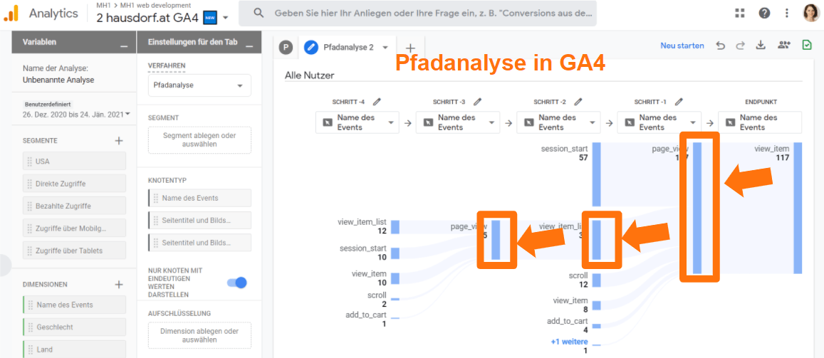 Pfadanalyse in Google Analytics 4