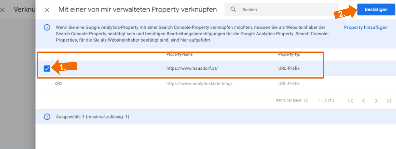 SC Property in GA4 auswählen