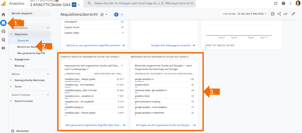 Search Console Standardberichte in GA4