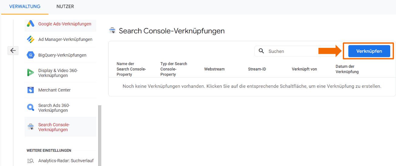 Search Console Verknüpfung in GA4 starten