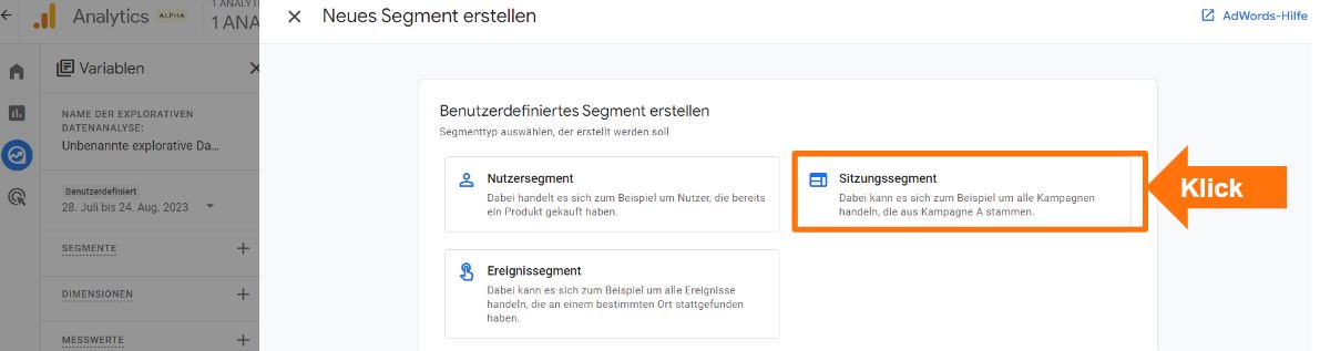 Segment auf Sitzungsbasis in GA4 erstellen