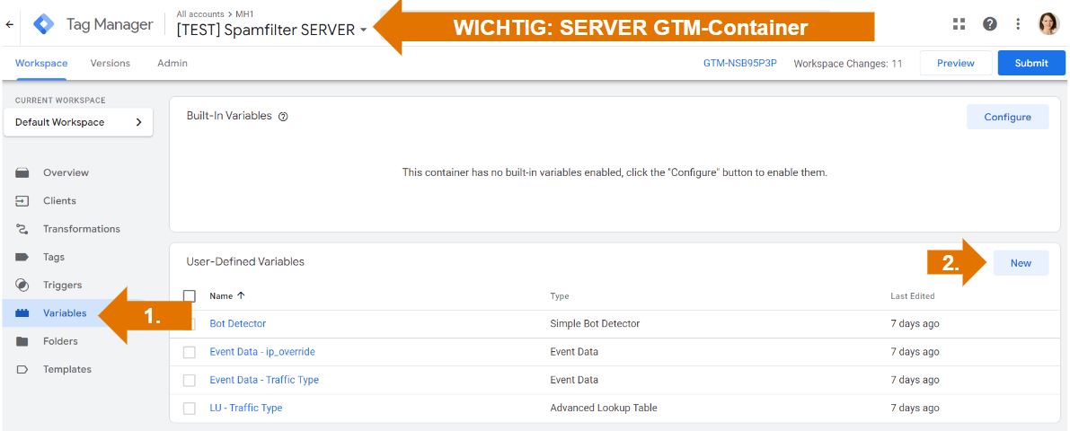 Server GTM Container - Neue Variable erstellen