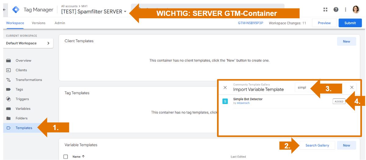 Server GTM Container - Template hinzufügen