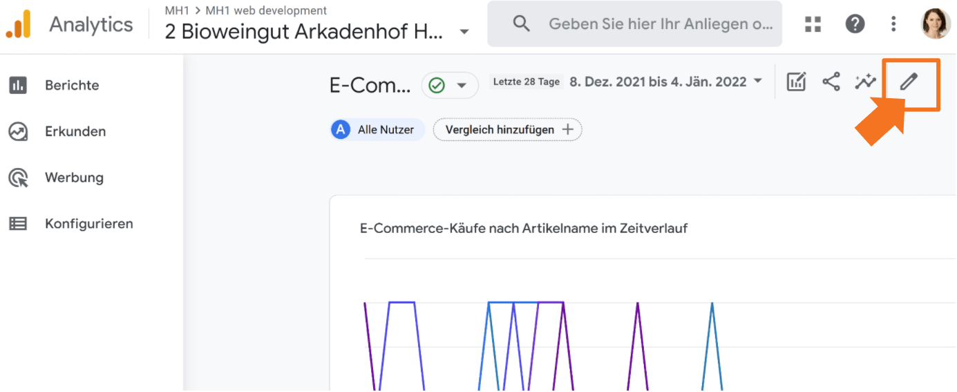 Standarberichte bearbeiten in GA4