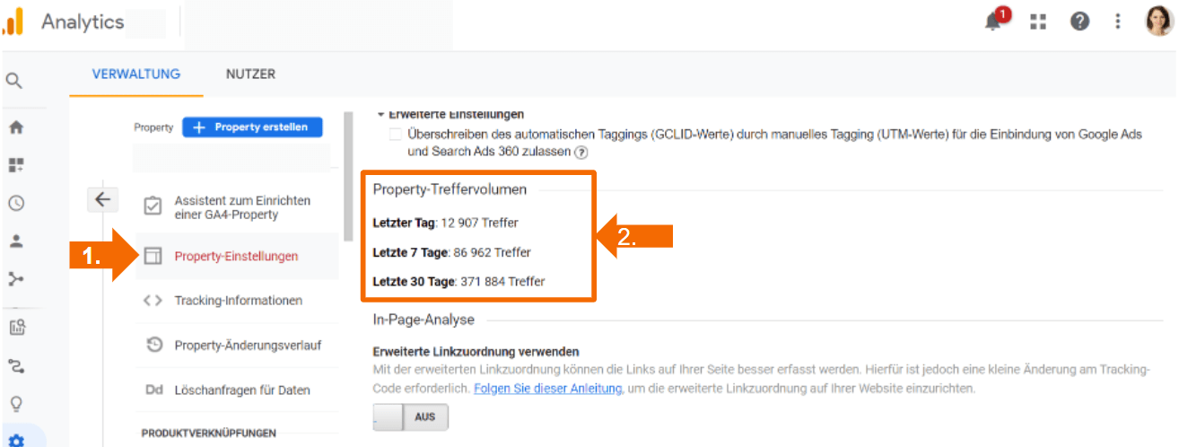 Treffervolumen in Universal Analytics