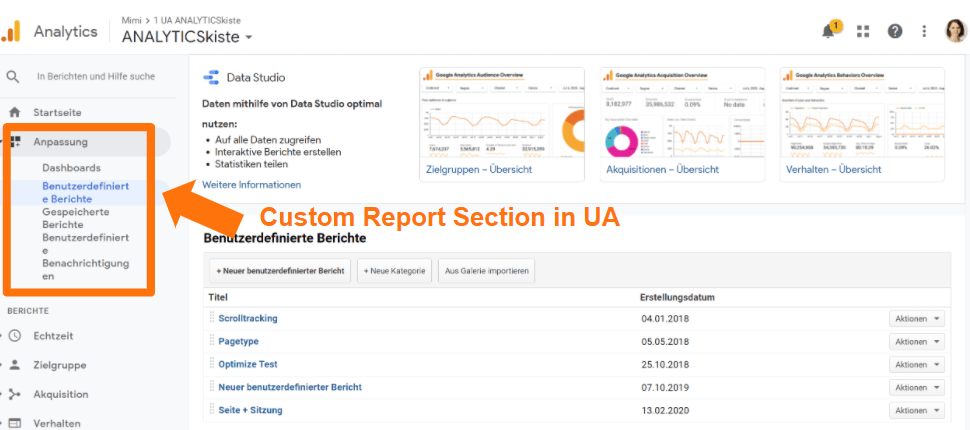 Universal Analytics - Custom Report Section