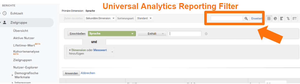 Universal Analytics Reporting Filter