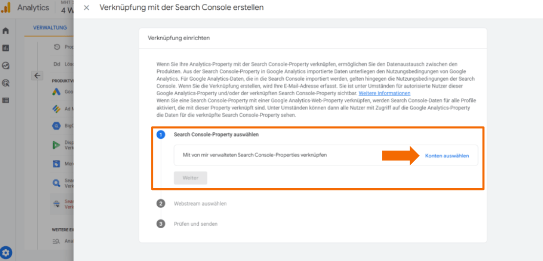 Verknüpfung mit der GSC in GA4 herstellen