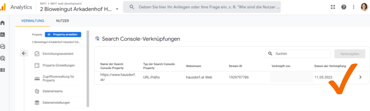 Verknüpfungsansicht GSC in Google Analytics 4