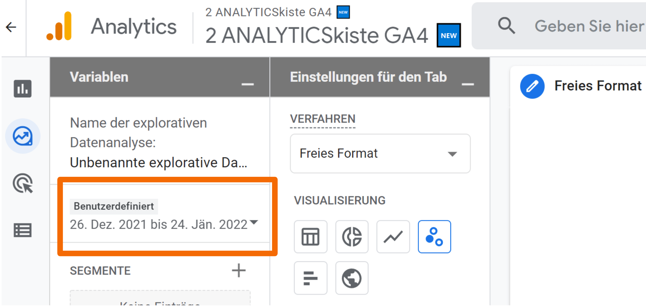 Zeitraum im Custom Report von GA4 anpassen